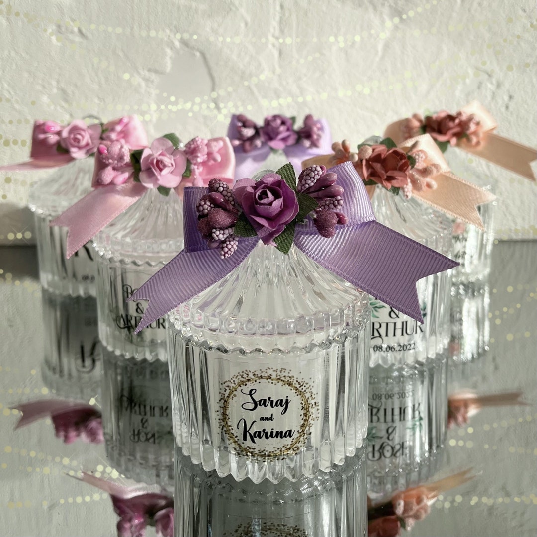 Personalized Glass Candle With Flower Wedding Favor for Guests ...