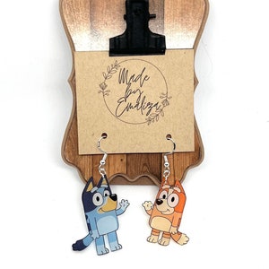 Blue Dog Show Inspired Dangle Earrings / Bluey Jewelry / Bingo and Bluey / Cartoon Earrings / Cartoon Jewelry / Fanart