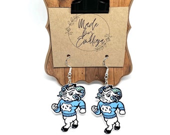 Boucles d'oreilles mascotte UNC / Bijoux Tarheel / Cadeau pour fan UNC / Cadeau pour diplômés / Université de Caroline du Nord à Chapel Hill / Éventail UNC