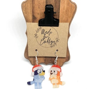 Christmas Bluey Inspired Dangle Earrings / Bluey Jewelry / Bingo & Bluey / Bingo and Bluey / Cartoon Earrings / Kid Jewelry / Christmas