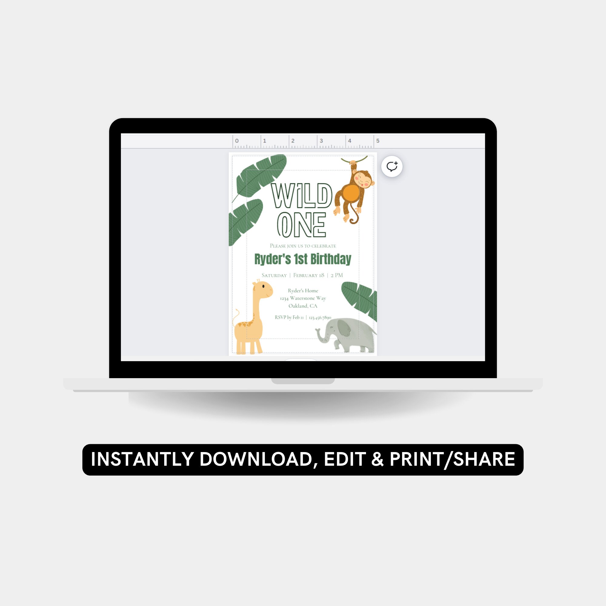 Wild One Birthday Invitation Template Printable Invitation Safari