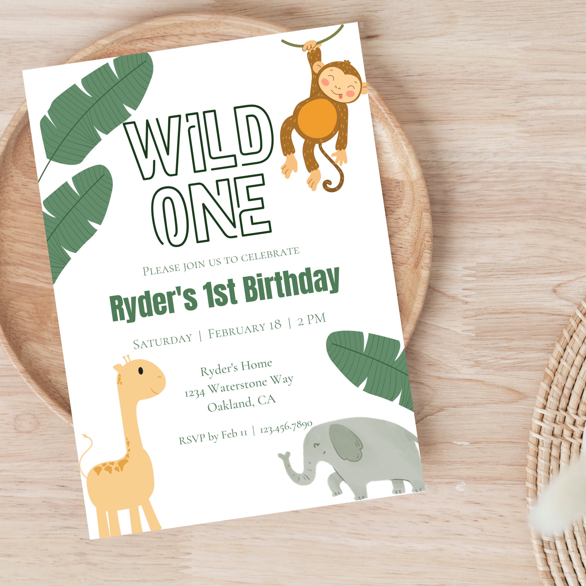 Wild One Birthday Invitation Template Printable Invitation Safari