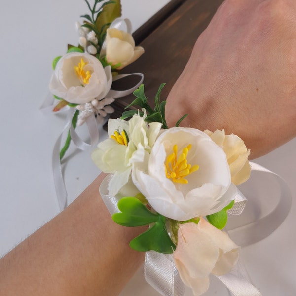 Corsage und Boutonniere Set, Handgelenk Corsage und Boutonniere Set, Corsage für den Abschlussball, Brautjungfer Corsage, Trauzeugen Knopfloch, Rustikales Accessoire Set