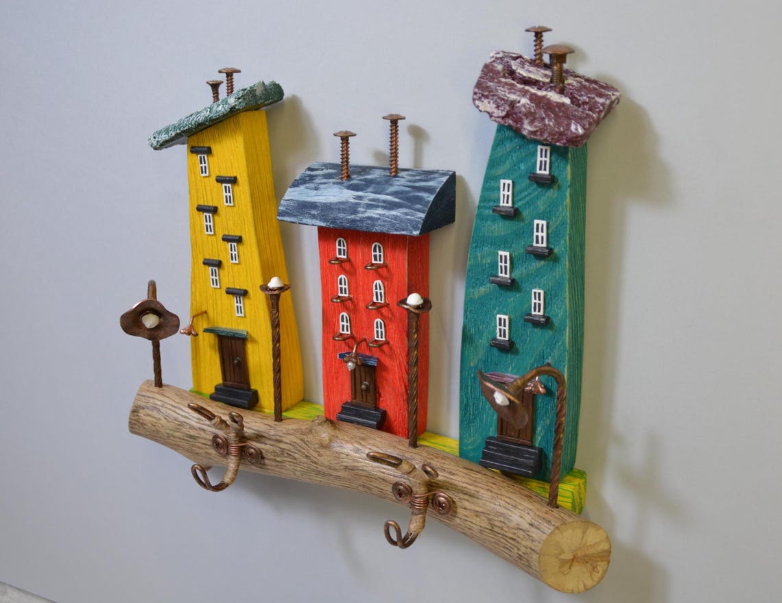 Colorful Wooden Key Holder,tiny Houses,decorative Wall Hook,key
