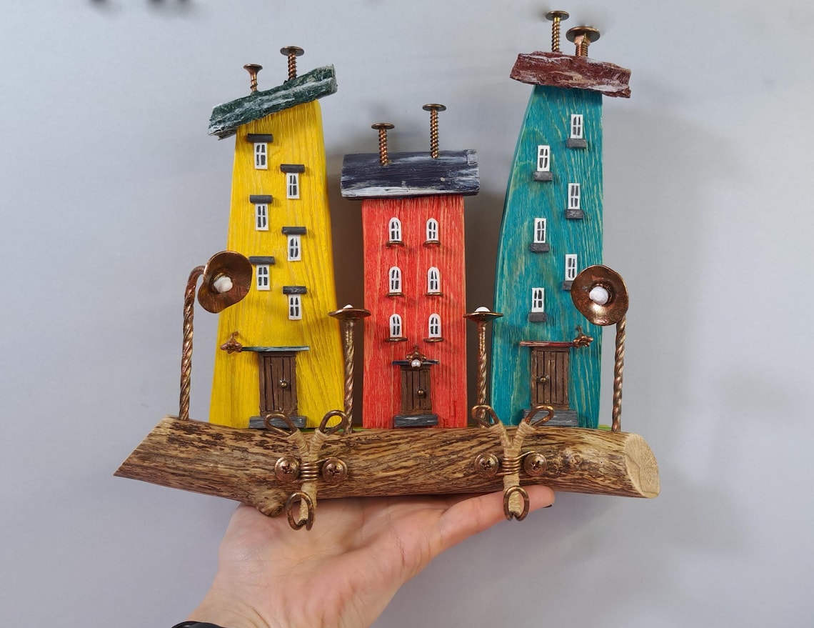 Colorful Wooden Key Holder,tiny Houses,decorative Wall Hook,key