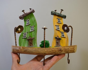 Colorful Wooden Key Holder: Tiny House Entryway Organizer
