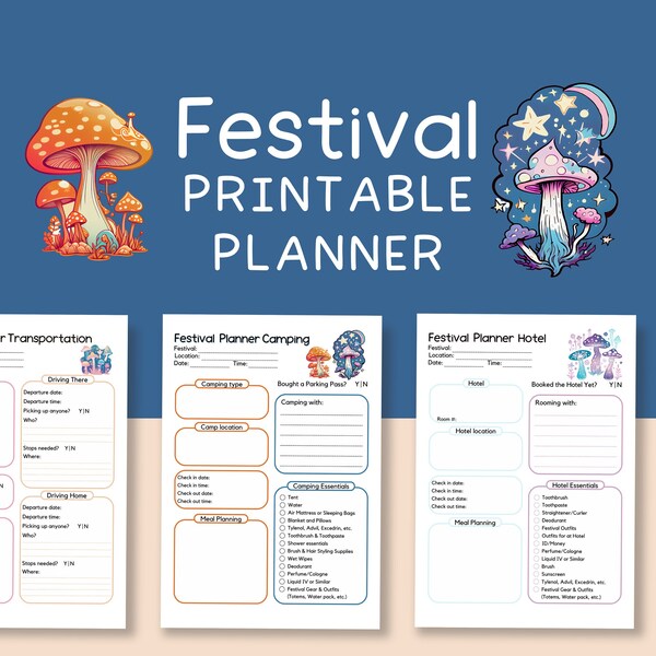 Mushroom Festival Planner Printable, Printable Planner, Music Festival Planner, Electric Forest Planner, EDC Planner, Mushroom Planner