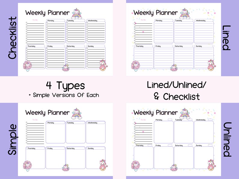Unicorn & Sprinkles Kawaii Weekly Planner Printable to Do List, Undated ...