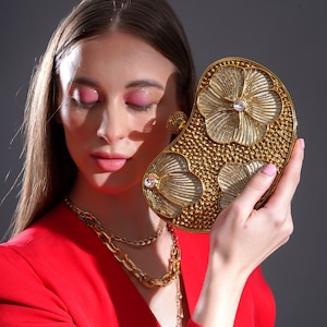 BRAUT Clutch, Gold Clutch, INDIAN CLUTCHES, Bohnenförmige goldene Clutch mit abnehmbarer langer Kette für Abendveranstaltungen und Geschenke