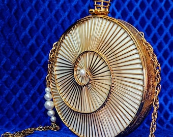 Handmade Women Clutch Gold Circle Shape Artisan for Wedding Designer Handbag for Bridesmaid Metal Evening Purse