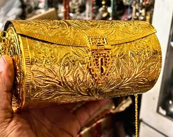 Antique Metal Clutch Indian Handmade Golden Metal Party Sling Bag /Ethnic Handmade Vintage Style bohemian clutch