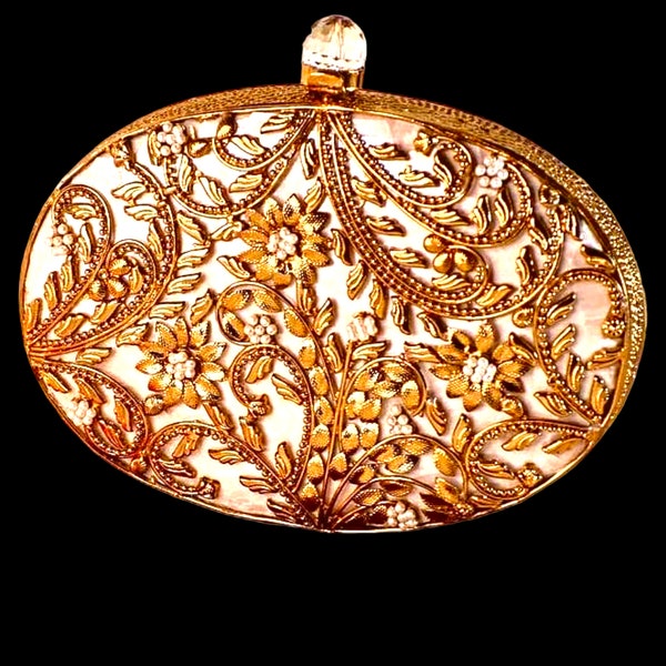 Indian Handcrafted Clutch Floral Gold Wedding Handbag Brass Metal Metallic Butterflies Wedding Designer Bag