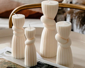 Volledige set van 4 ivoor pijler cilinder knoop sojakaarsen handgemaakte huisdecoratie