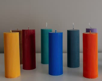 Tall Pillar Ribbed Soy Decorative Candles Colourful Handmade Home Decor 3&#39;&#39; 4&#39;&#39; 6&#39;&#39; candles