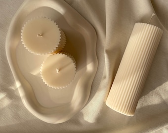 Column Ribbed Pillar Soy Decorative Candles Handmade Home Decor