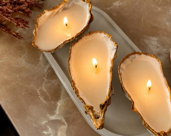 Set van 3/5/7 oesterschelpkaarsen - Kustdecoratie