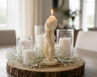 Vela de pareja hecha a mano con cera de soja – Vela cilíndrica de abrazo romántico