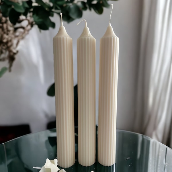 Bougies nervurées pilier | Bougies coniques | Bougie de décoration de table | Bougie Dîner