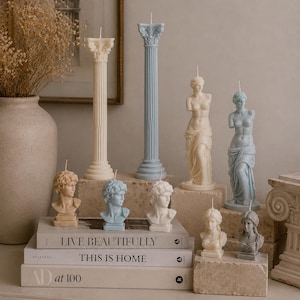 Griechisches Göttinnen-Kerzenset, Venus- und David-Skulpturenkerzen, Kerze in Form einer griechischen Säule, Ästhetische Wohndekoration, Klassische Statuenkerze