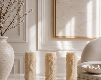 Ornate Pillar Candle, Floral Baroque Decorative Candle, Soy Wax Home Decor, Wedding Centerpiece