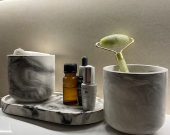 Black Marble Color Bathroom Set: Concrete Tray & Brush Holders