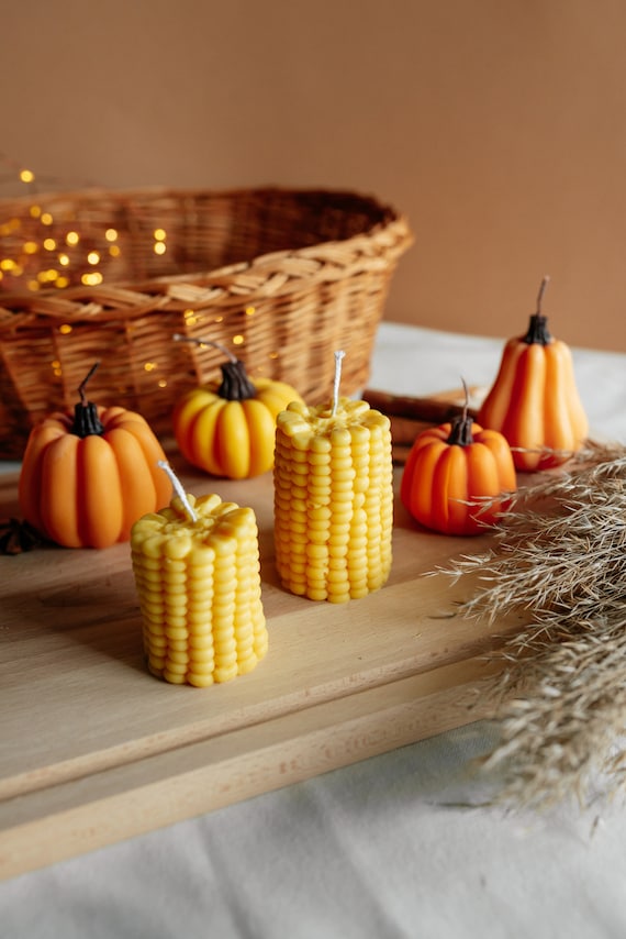 Fall Corn Candle: Hand-Poured Soy Wax, Halloween Autumn Kitchen Yellow Orange Decor