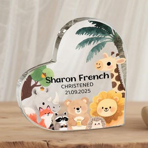Personalised Animals Christening Acrylic Plaque, Custom Animals Acrylic Plaque with Name Date, Gift for Nephew Niece, Gift for New Baby