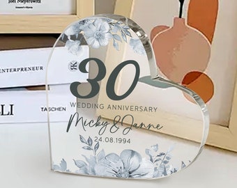 Custom Year Happy Anniversary Flower Stand, Personalized Acrylic Heart Plaque, Name Acrylic Plaque, Anniversary Date Gift, Couple Gift