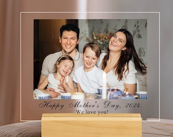 Personalized Photo Plaque With Stand, Personalized Photo Acrylic Plaque with Wooden Stand, Photo Frame, Mother's Day Gift, Photo Plaque Gift