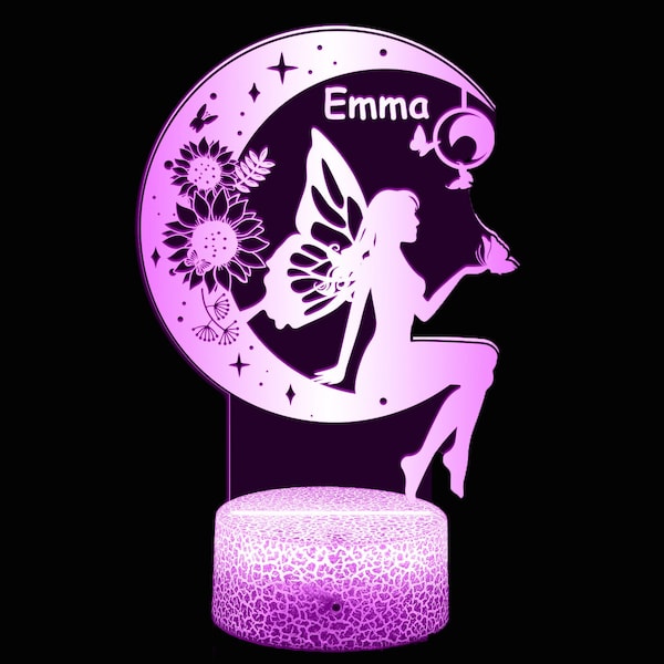 Fairy Custom Name Night Light,Personalised FAIRY On  Moon,fairy nursery,Fairy  LED,fairy lamp,Nursery Decor,Gift for Kids ,Special Love