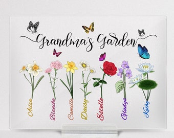 Plaque acrylique personnalisée de jardin de grand-mère, fleur du mois de naissance, plaque acrylique personnalisée par famille, cadeau pour grand-mère, plaque de nom personnalisée