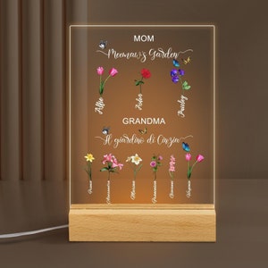 Personalized Birth Month Flower Acrylic Night Light, Custom Grandma&#39;s Garden LED Light, Family Birth Month Flowers Gift, Gift for Grandma