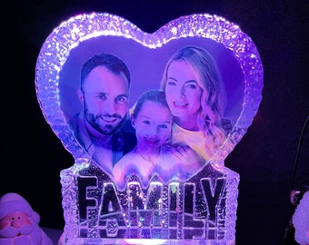 Personalized Photo LED Bluetooth Crystal,Custom 3D Photo Crystal Lamp,Family Gift,Photo Bluetooth Audio,Valentine's Day Gift,Wedding Gift