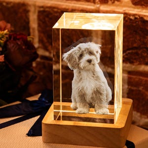 Personalized Crystal Photo Cube Light, Custom Laser Etched Glass Keepsake (Anniversary, Birthday)