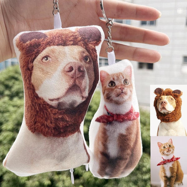 Personalization Photo Keychain,Custom Pet 3D Pillow,Cute Pets Keychains,Pet Shaped Pillow Large,Double-sided Print,Pet Lovers Gift