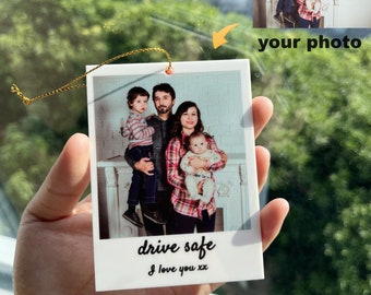 Adorno fotográfico personalizado para coche, Polaroid colgante personalizado, etiqueta fotográfica para coche, regalo para conducir con seguridad, regalo para esposo, regalo para papá