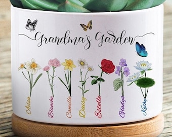 Custom Plant Pot,Personalized Birth Month Flower Pot,Grandma's  Plant Pot, Birth Month Flower Family Plant Pot,Gift for Nana,Grandma's Gift
