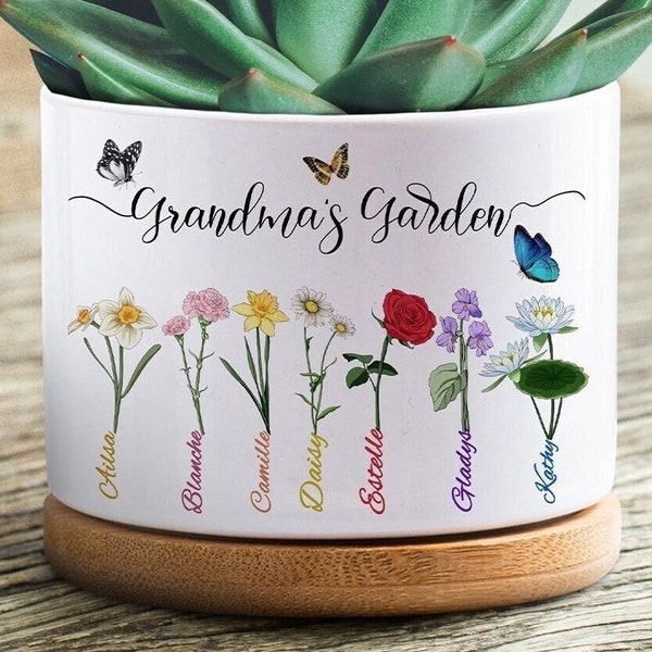 Cache-pot personnalisé, pot de fleur personnalisé pour le mois de naissance, cache-pot de grand-mère, jardinière succulente, cadeau pour grand-mère, cadeau de fête des mères