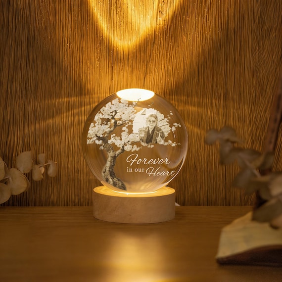 Personalized Photo Crystal Lamp, Memorial Keepsake, Custom Engraved Globe Light