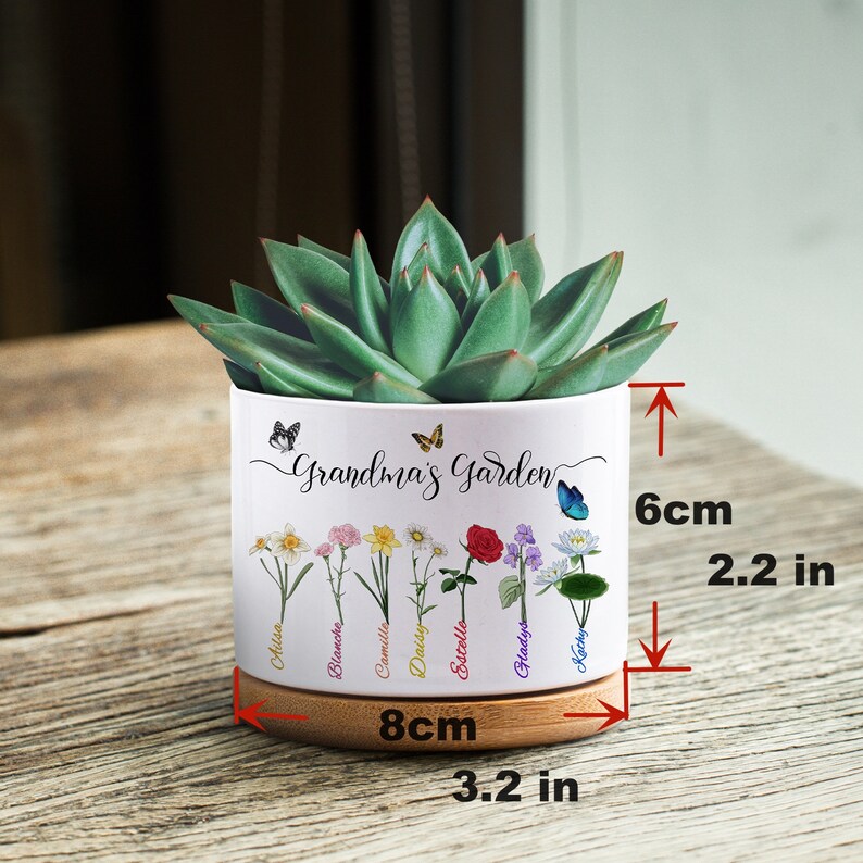 Cache-pot personnalisé, pot de fleur personnalisé pour le mois de naissance, cache-pot de grand-mère, jardinière succulente, cadeau pour grand-mère, cadeau de fête des mères image 2