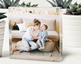 Blocco fotografico in acrilico personalizzato, cornice per foto in acrilico personalizzata, placca in blocco acrilico, decorazioni per la casa, regalo di anniversario, regalo per la festa della mamma