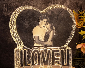 Personalized 3D Photo Laser Etched Crystal Gift, Custom 3D Photo Crystal, Crystal Picture Cube, Memorial Gift, Valentine's Day Gift