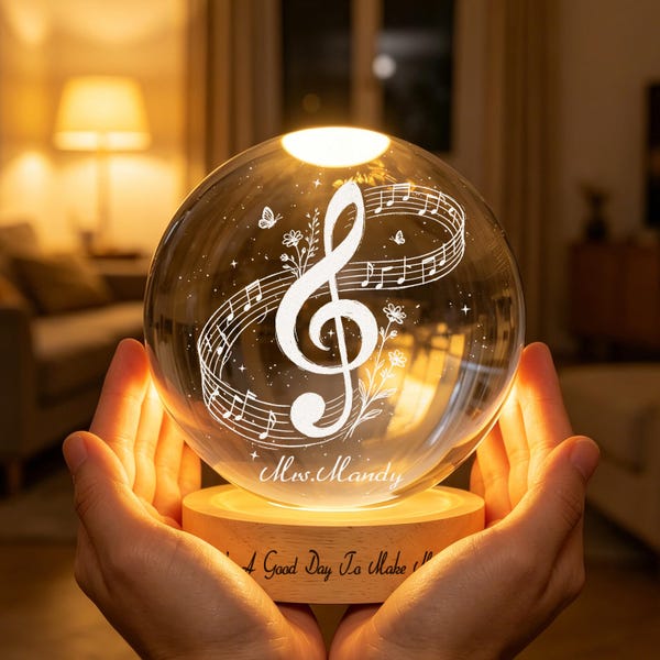 Personlig kristallkula LED-nattlampa, anpassad violin piano gitarr trumlärare present, musikälskare lampa, lärarutmärkelse