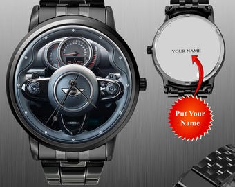 Relógio inspirado no volante do MINI Cooper, relógio de pulso para presente, relógio automotivo.