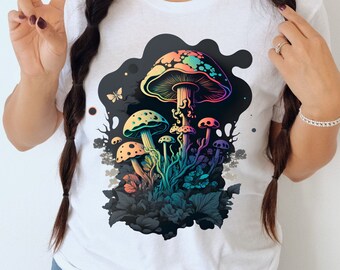 Colorful Mushroom Graphic Tee, Fungi Lover Shirt