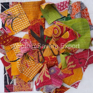 Vintage kantha Quilted Scraps set of 20 Pcs Indian Sari Fabric Square pack- Quilting squares-Kantha Quilts-Kantha Fabric your new projects.