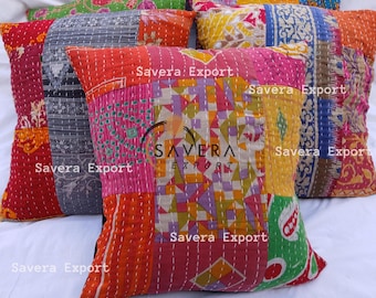 Fundas de almohada vintage estilo patchwork Kantha, juego de 5 cojines estilo boho (16 x 16 pulgadas)