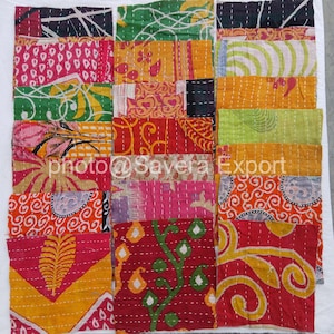Vintage Kantha handgefertigte gesteppte Scraps 20 Stück indischer Sari-Stoff-Quadratpackung- Quilting Quadrate-Kantha Quilts-Kantha Stoff Ihre neuen Projekte