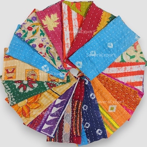 Vintage kantha Handmade Quilt Patch Scraps 20 Pcs Indian Fabric Square pack- Quilting squares-Kantha Quilts-Kantha Fabric your new projects