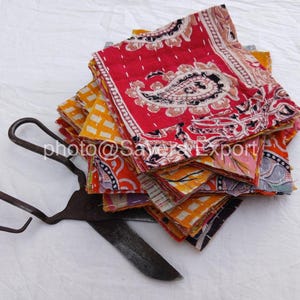 Vintage kantha Quilted Scraps 20 Pcs Indian Sari Fabric Square pack- Quilting squares-Kantha Quilts-Kantha Fabric your new projects.